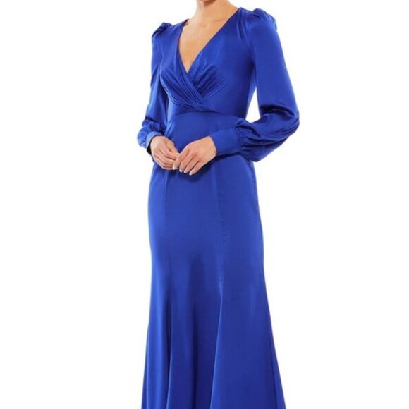 Mac Duggal Dresses & Skirts - Mac Duggal Cobalt Blue Empire Long Sleeve Satin Trumpet Gown
